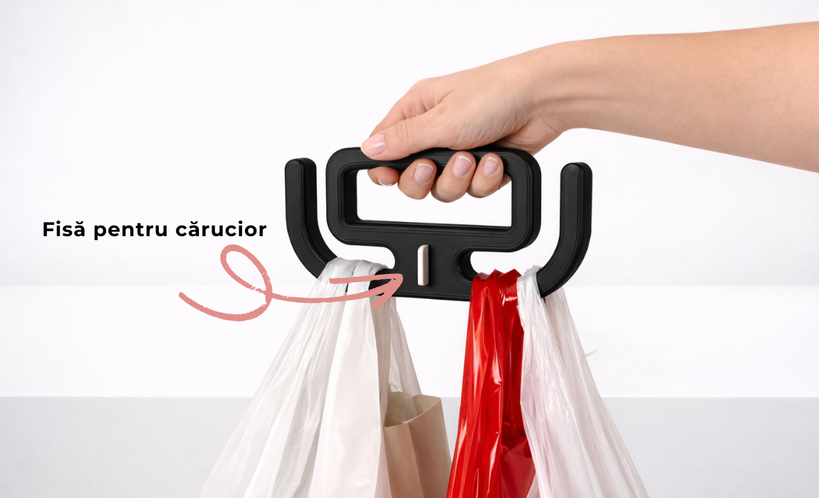 Suport Mâner pentru plase de cumpărături cu fisă pentru cărucior